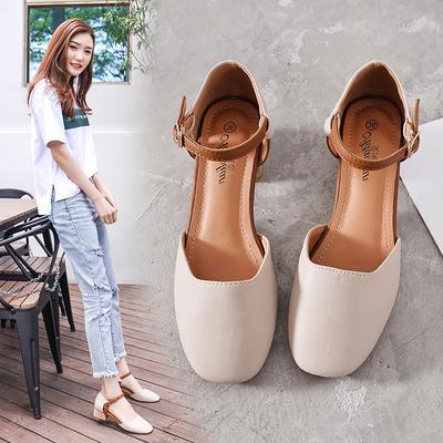 Soft Leather Medium Heel Women's Sandals Bag Head Fashion Casual Shoes Mary Jane Women's Shoes