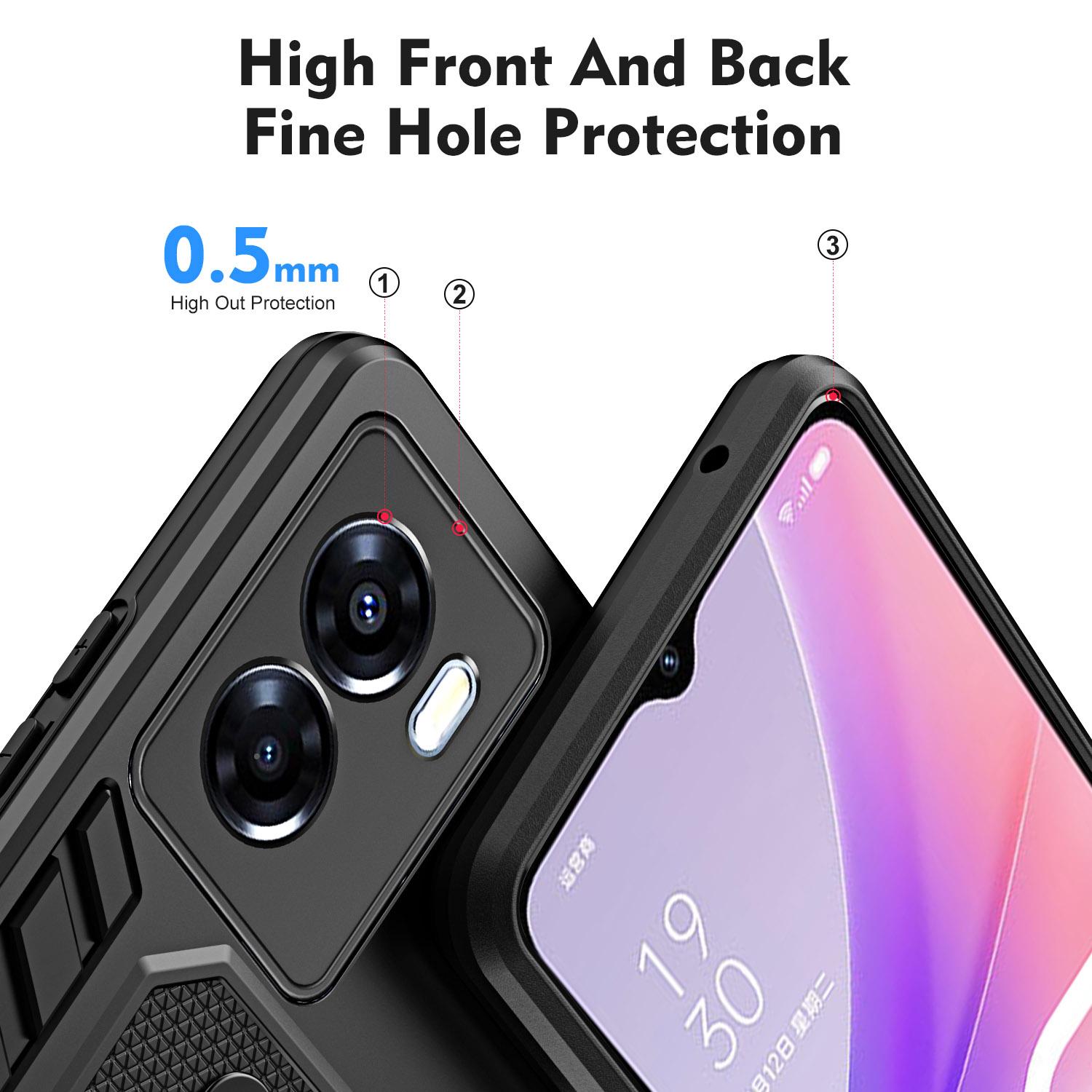 

For Oppo A57 4G/A57s 4G/A77 4G/A77s 4G/A57e 4G Hidden Kickstand Phone Case PC+TPU Shockproof Back Cover Black