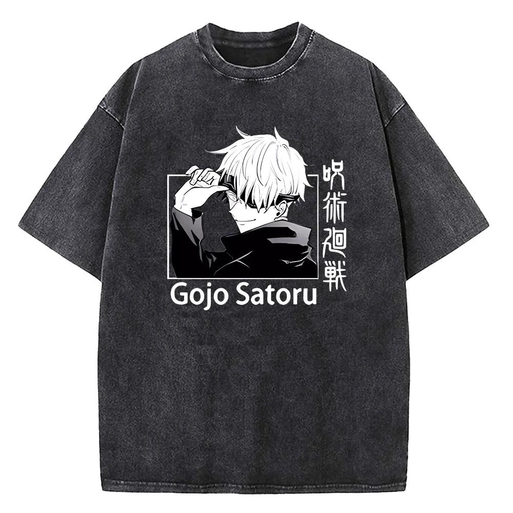 Gojo Satoru Jujutsu Kaisen T-Shirt Herren Damen T-Shirt Vintage Gewaschene Baumwolle T-Shirt Kleidung Sommer Kurzarm T-Shirts Streetwear