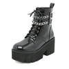 Leather Women Modern Boots Gothic Style Metal Bat Dark Black Platform Mid Calf Boots Chunky Heels Sexy High Heels