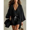 Summer Casual Set For Women With Sleeveless Cardigan And Shorts Made Of Cotton Linen For Relaxed Wear