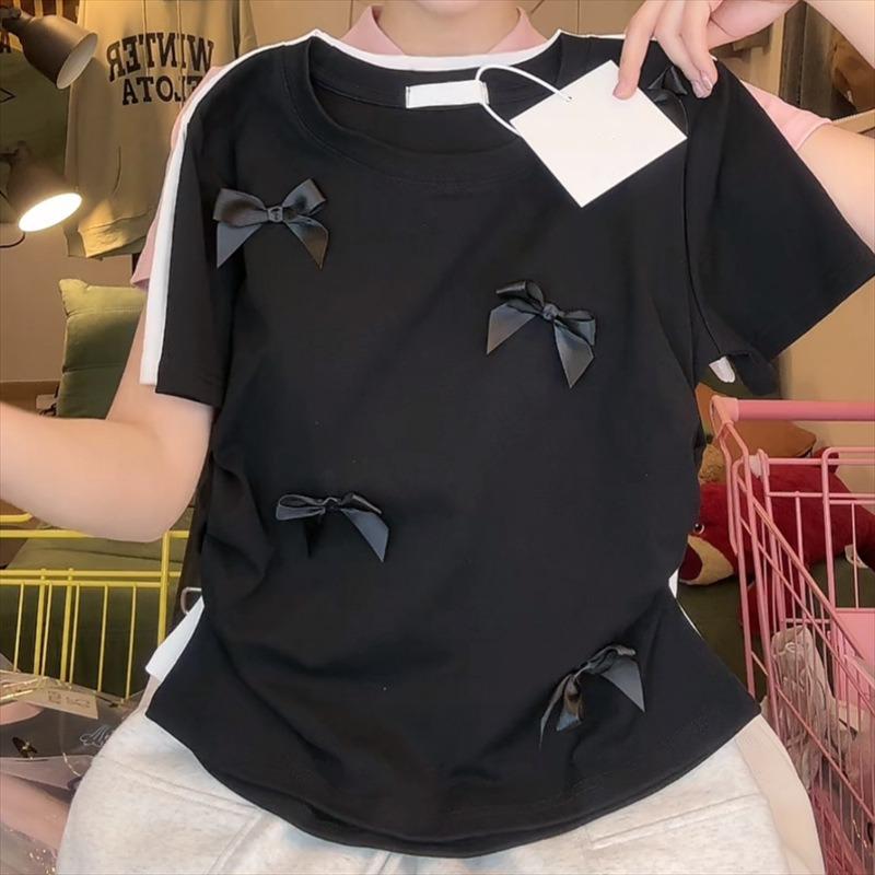 Japanese Sweet Bow Pink Short-sleeved Shirt Sweet and Spicy Summer New College Niche Slim-fit Short Top