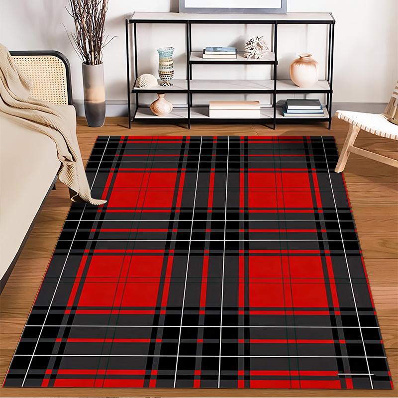 Red and Black Plaid Checkered Carpet for Living Room Home Decoration Suitable for Use As an Anti-slip for Living Room Bedroom Sofas