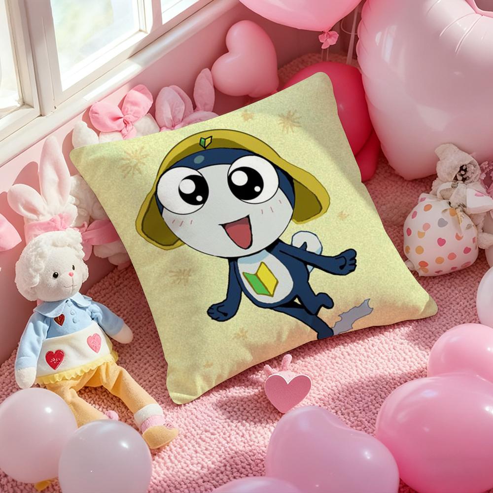 K-Keroro G-Gunsou Frog Cushion Cover Pattern Printed Pillowcase for Living Room Sofa Cushion Cover & Bedroom Decor 12x12Inch