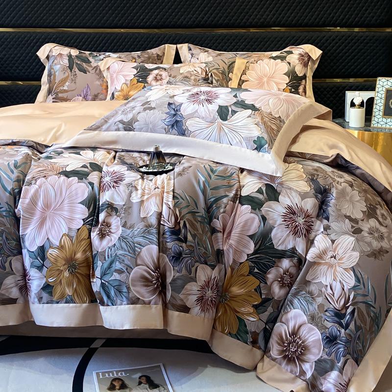Floral Print 600TC Egyptian Cotton Bedding Queen King Comforter Cover Soft Duvet Cover Set Flat/Fitted Bed Sheet Pillowcases