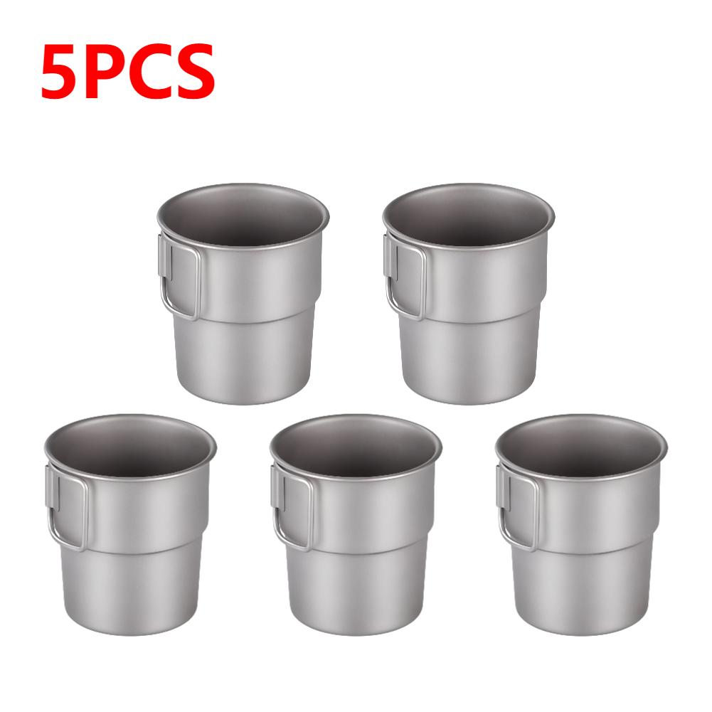 1-5pcs Titanium Coffee Cup Outdoor Camping Water Mug Ultralight Lightweight Portable with Folding Handle Tea Water Mug Tableware
