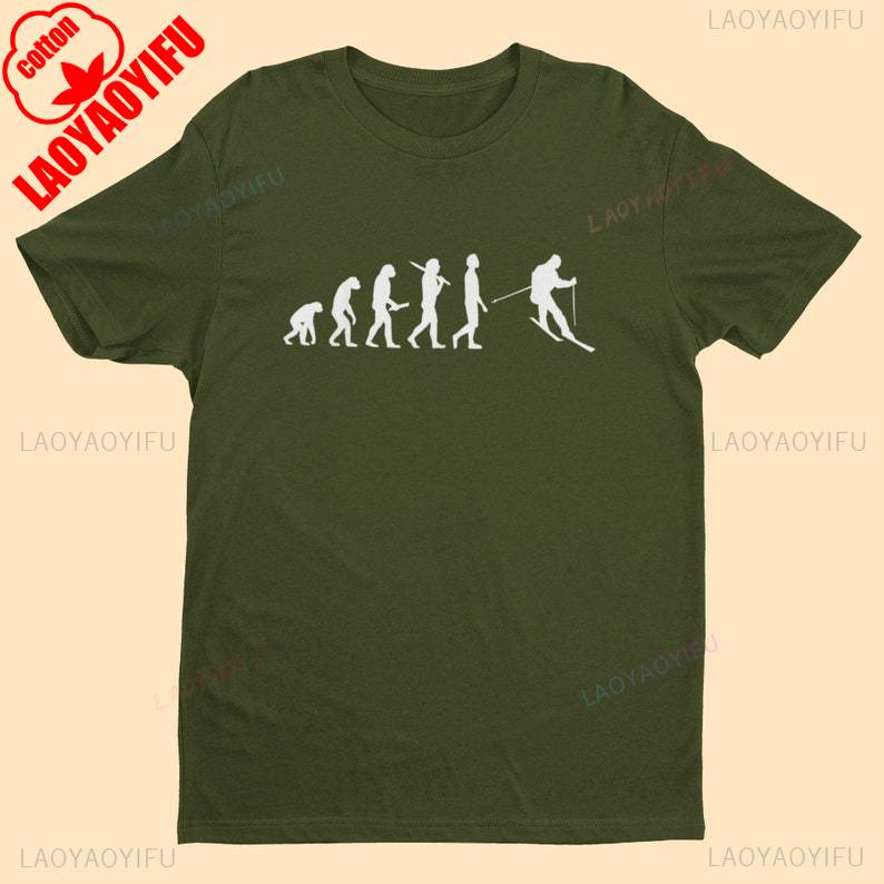 Evolution of Skiing T Shirt From Ape Through Prehistoric Man To Downhill Skier EV15 Funny T Shirts Offensive Men Cotton Tee Tops