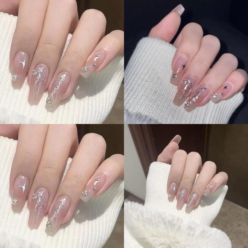 Handmade Nail Luxurious Art Liquid Butterfly Medium And Long Length Sparkling Diamond Pure Desire Casual Spring Summer New Style