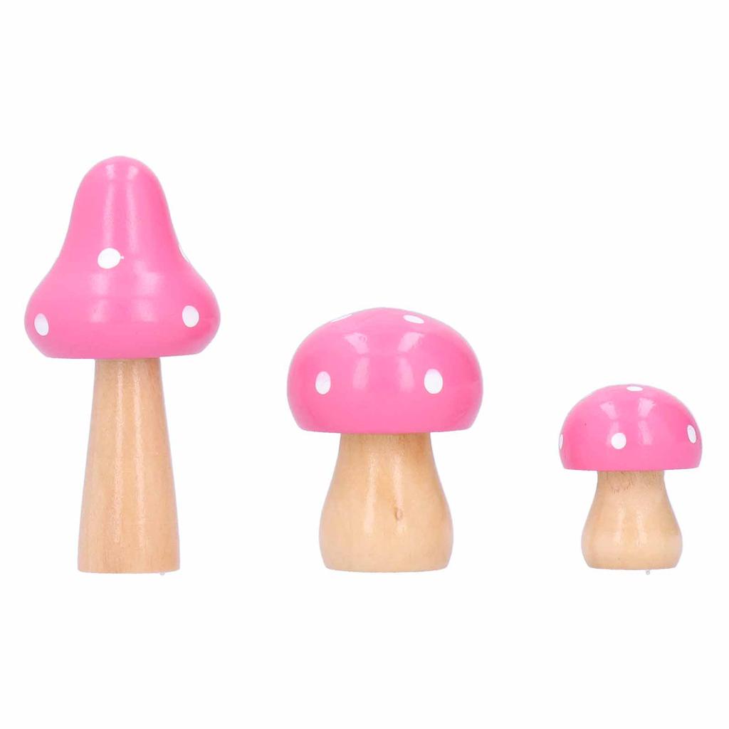 3Pcs/Set Mushroom Crafts Innovative Cute Wooden Ornaments Home Office Desktop DecorationRed