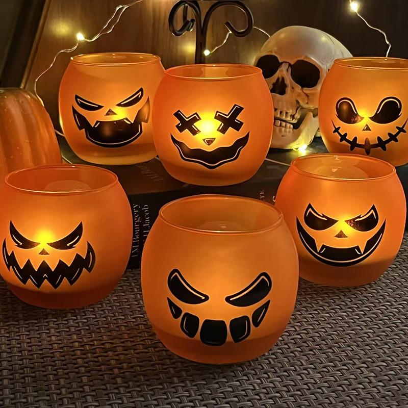 Halloween Table Decor Lanterns Black Glass Votive Tealight Candle Holders Halloween Indoor Party Decorations