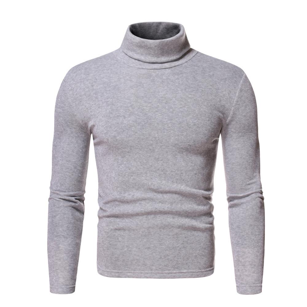 Autumn and Winter Men's Turtleneck Long-sleeved T-shirt Velvet Solid Color Bottoming Shirt Men