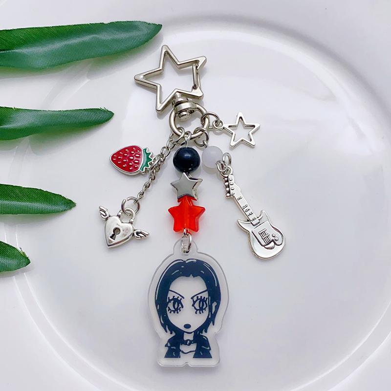 Y2K Nana Hachi Nøkkelringer Tegneserie Jordbær Bass Perlebesatt Nøkkelring Jentete Nøkkelring Veskeanheng Kamera Charms Jentegaver