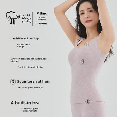 Silk De Velvet Women's Thermal Vest: Warm, Bra-Free with Chest Pads for Autumn/Winter.