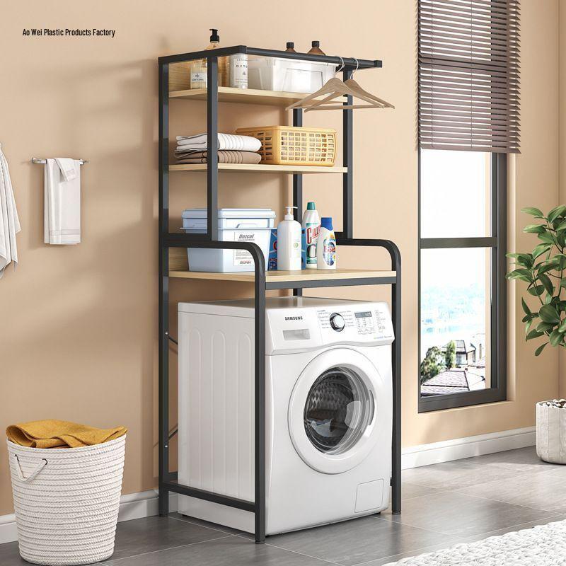 Multi-Layer Floor-Standing Adjustable Storage Rack with Trash Can Holder for Kitchen Use