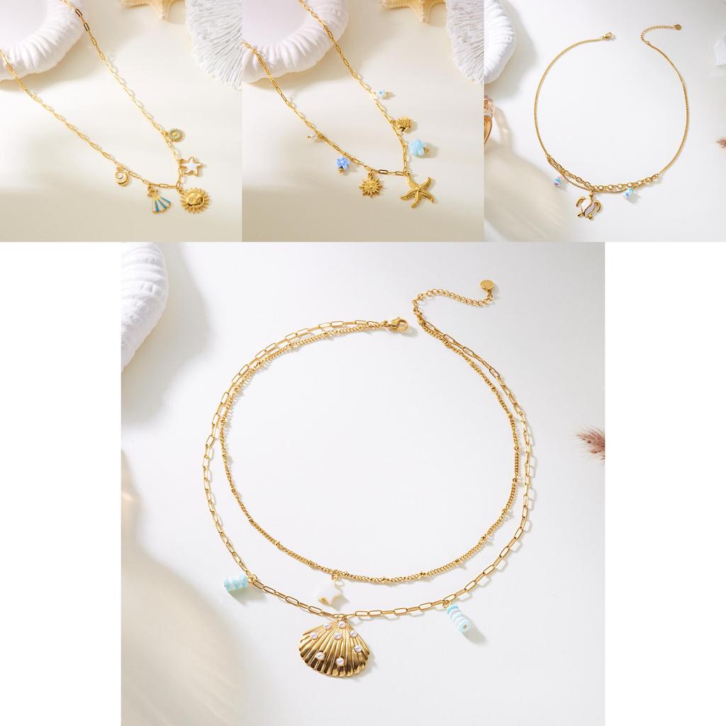 Summer Jewelry Multilayer Stainless Steel Sea Turtle Shell Pendant Necklace For Women