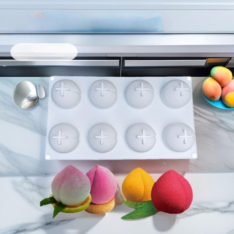 8-Cavity 3D Longevity Peach Silicone Mold - Jelly Mousse Cake French Dessert Aromatherapy Candle Baking Tool
