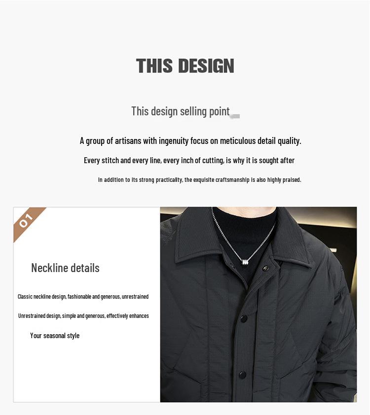 Men's Lightweight Down Business Jacket: Fall/Winter 2025 Shirt-Style Lapel, Solid Color for Administrative Casual Wear