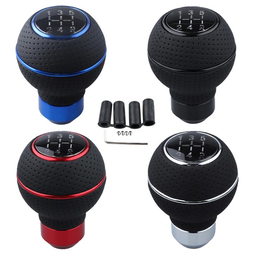 Universal 5-Speed Leather Car Gear Shift Knob Head Stick Shifter Lever Hand Ball With 8/10/12mm Screws for Manual Transmission