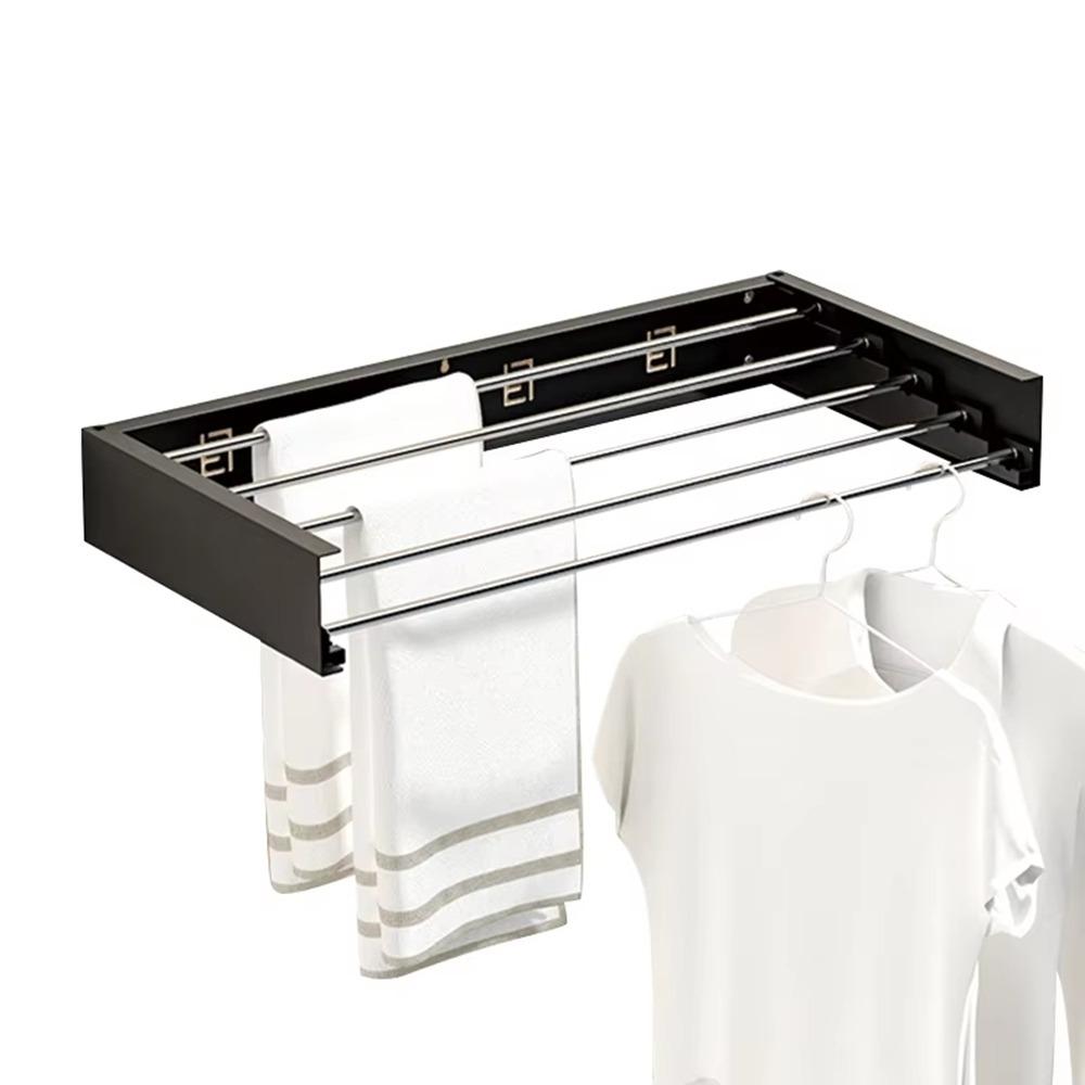 Carbon Steel Invisible Clothes Drying Rack 60CM 5 Rods Folding Clothes Hanger Space Saving Wall Mounted Hidden Drying Rack