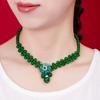 GEMCHIC Women's Ethnic Style Green Agate Beaded Necklace with Flower Pendant Adjustable Multi-Layer Choker