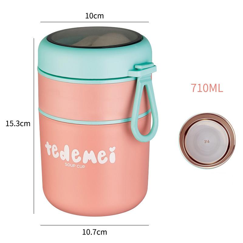 Insulated Stainless Steel Food Thermal Jar 530ml/710ml Soup Thermos Container Lunch Box for School Children Keeps Hot