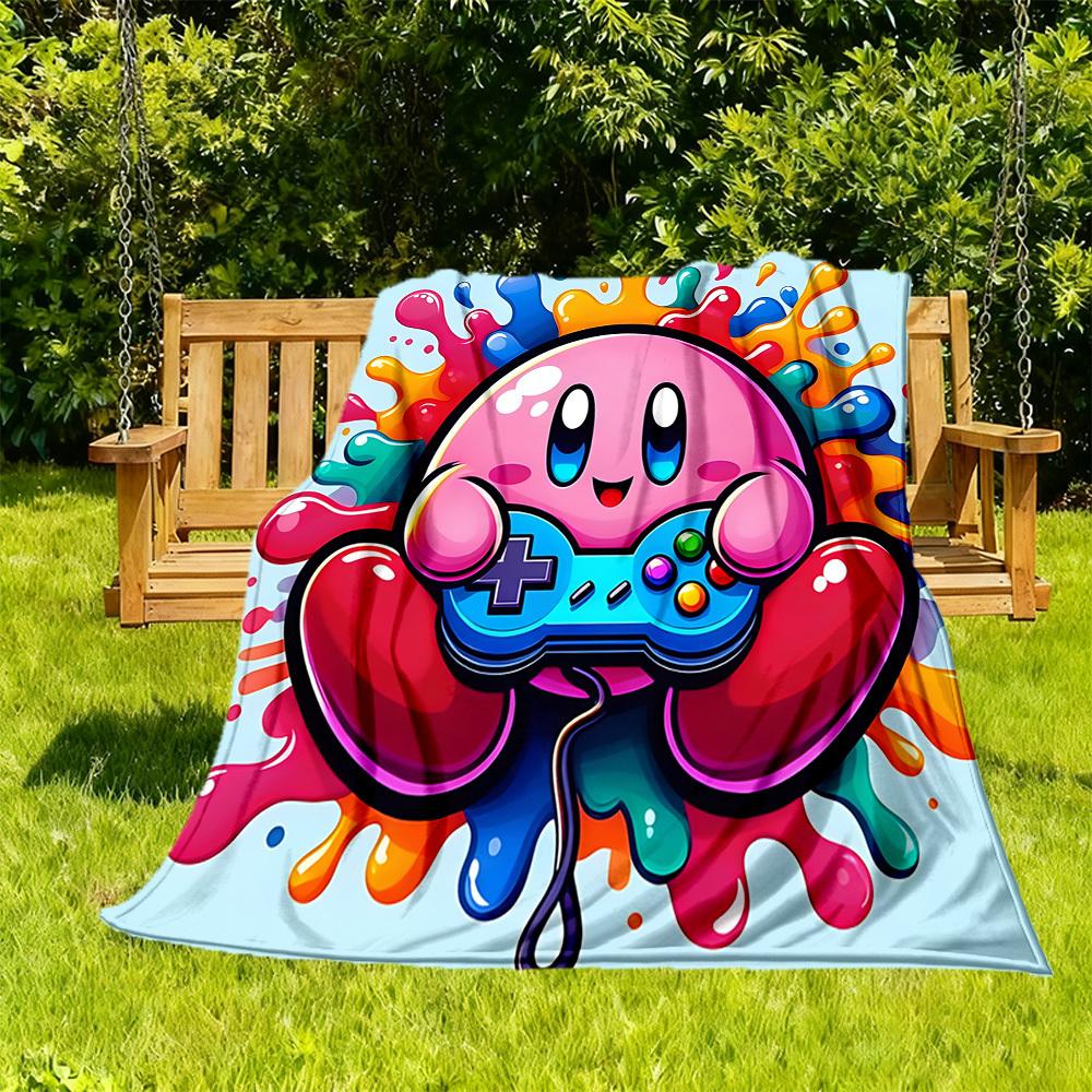 

1pc Gamer Kirby All-Season Comfort, Outdoor Flannel Blanket - Soft, Warm & Cozy for Naps, Camping & Travel 061 130x150cm