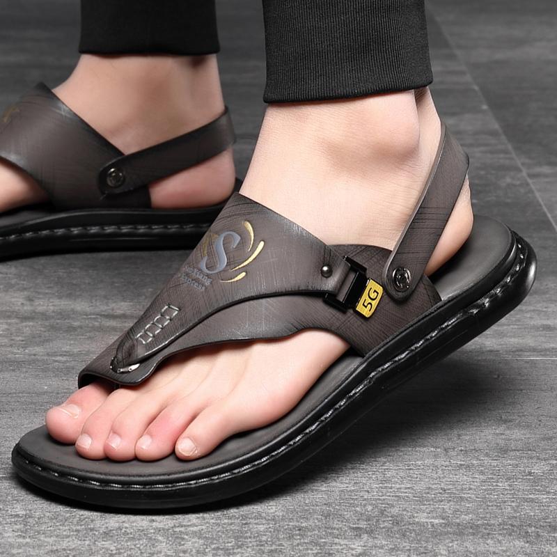 Men Black Open Toe Sandals Slippers Simple Flats Flip Flops Summer Brown Outdoor Beach Shoes Plus Size 46 47 48