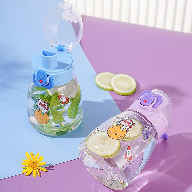 Water Bottle Summer New Plastic Cup Children's Elastic Cover Direct Drinking Cup Students Small Fresh Strap Water Cup Sticker Gift