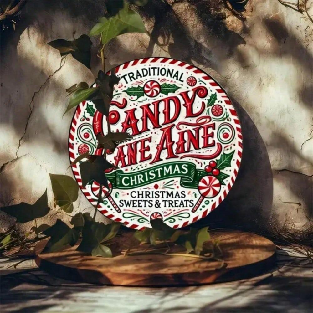 Metal Gingerbread House Wreath Christmas Decor 8 Inch Round Wall Art for Home Bar Cafe Indoor Outdoor Holiday