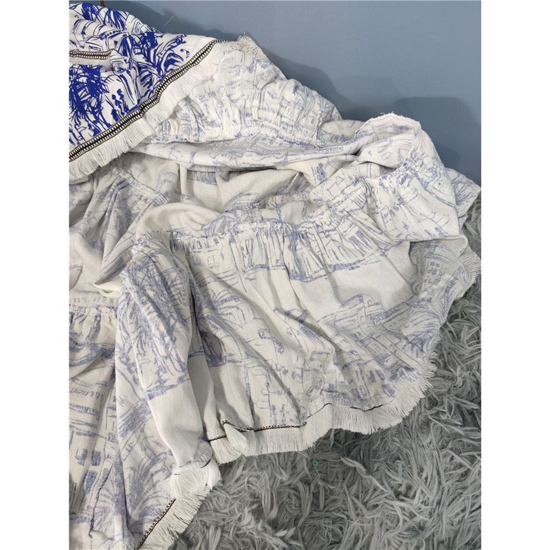 Foreign Trade Order AQ High Waist Exquisite Print A Word Temperament Slimming Versitile Fashion Lady Cotton and Linen Skirt Skirt