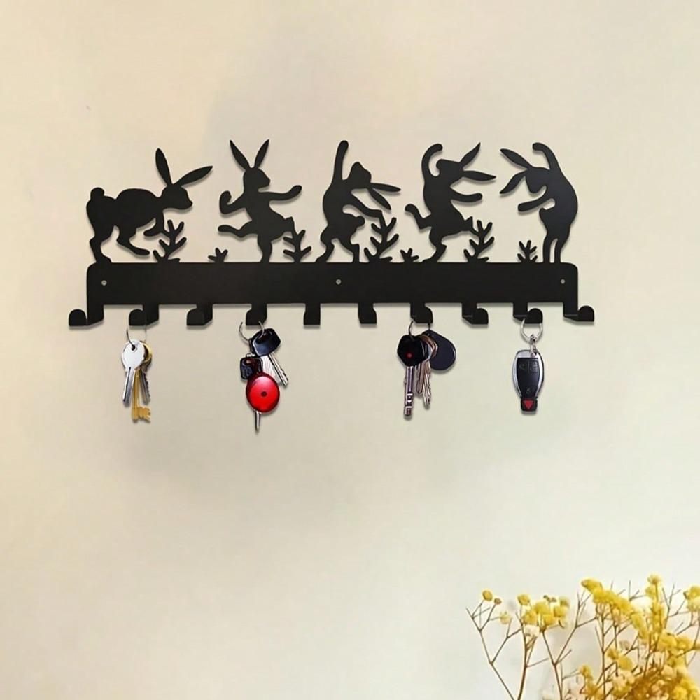 Black Metal Rabbit Wall Hook Rack for Key Jewelry Storage Easter Decor