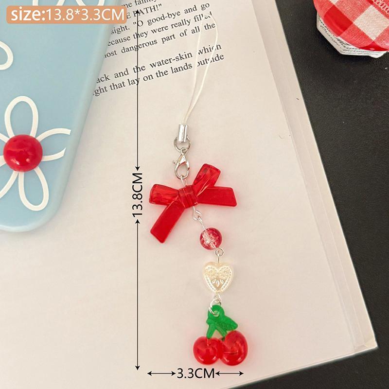 

Милая цепочка для телефона с бусинами и вишенкой, брелок-подвеска с шармом Apple, шнурок для чехла для наушников, декор для сумки