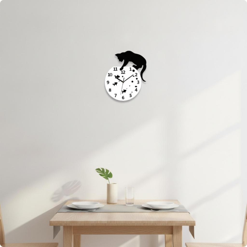Wanduhr mit Katzen-Silhouette Künstlerisch Analog