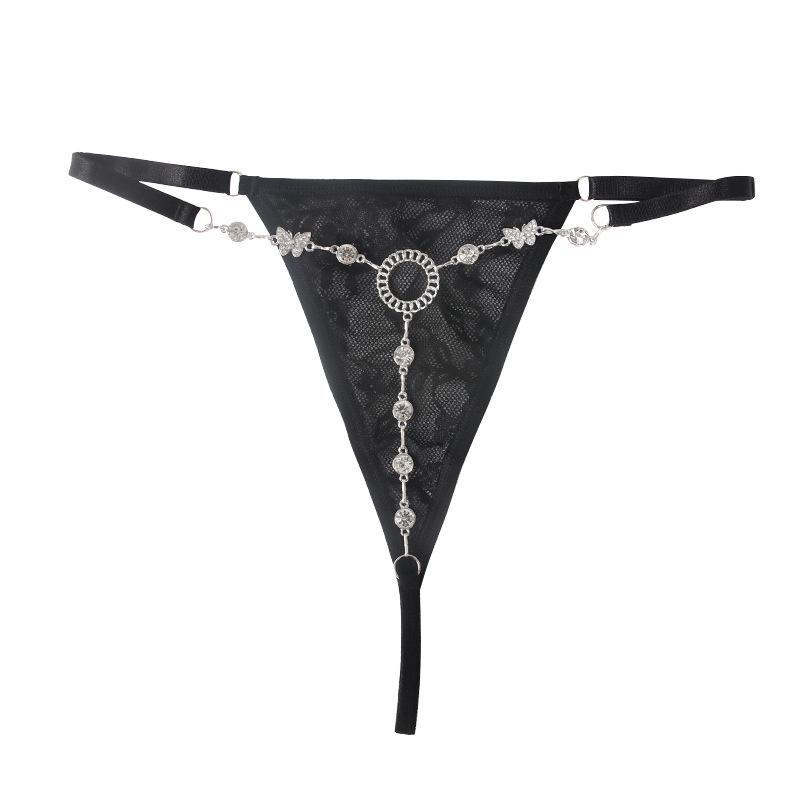 European & American Sexy Nightclub Diamond Body Chain & Mesh Panties Set