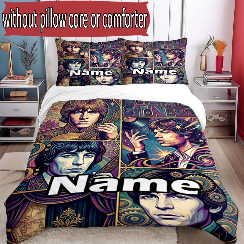 3-teiliges Bettbezug-Set (1 * Bettbezug + 2 * Kissenbezug, ohne Kern), Benutzerdefinierter Name The Rolling Stones Muster Bettwäsche-Set, Heim Schlafzimmer Dekor Geschenk