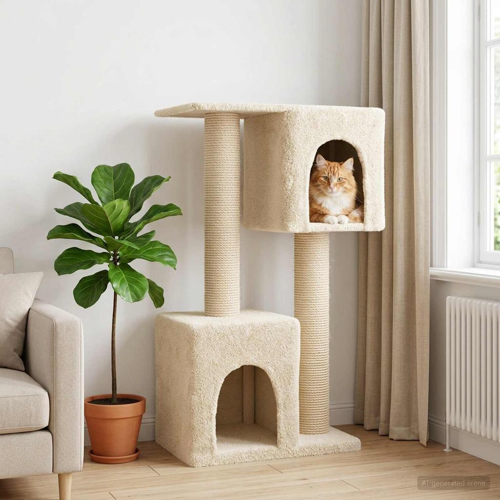 Cat Tree with Sisal Scratching Posts Cream 114 Cm