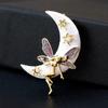 Women Fashionable Cartoon Moon Brooch Crystal Rhinestones Brooch Pins Party Jewelry Gift