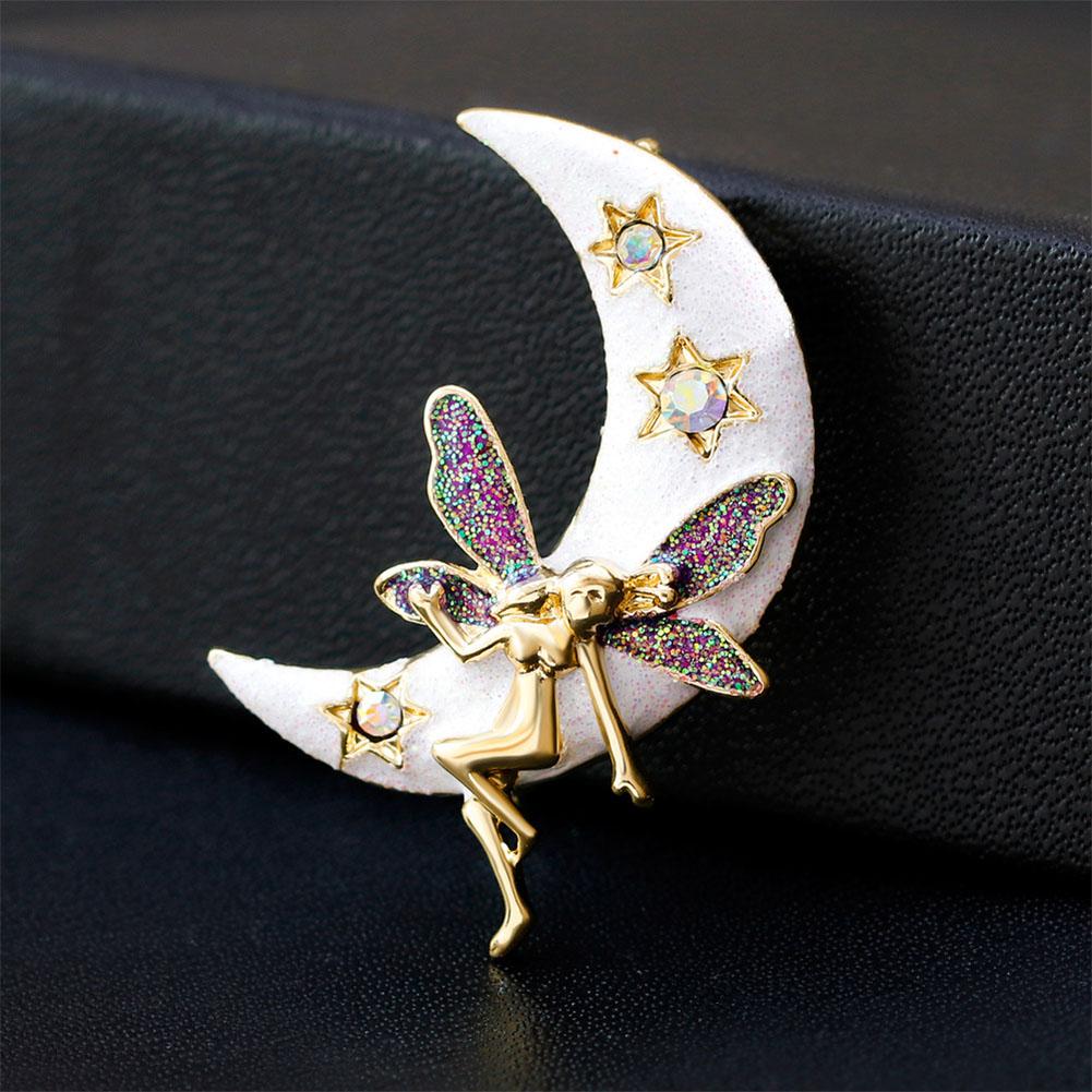 Women Fashionable Cartoon Moon Brooch Crystal Rhinestones Brooch Pins Party Jewelry Gift