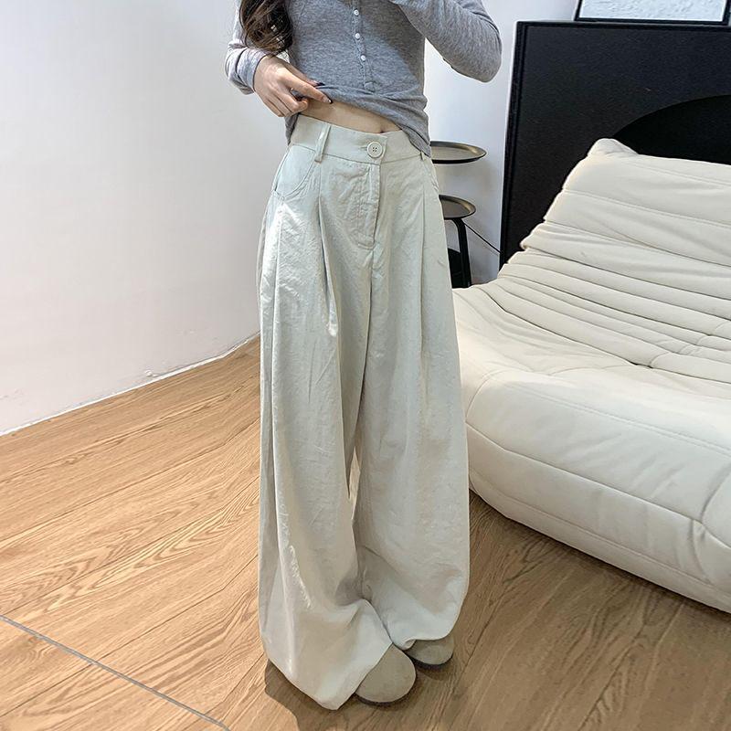 Damen High Waist Blaue Milch Puff Hose - Sommer 2026 Schlankmachende Weiter Bein mit Eis-Drapierung