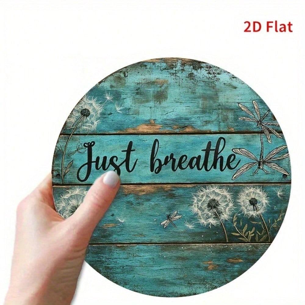 ANRRO Breathing Text Metal Sign Round Animated Inhale Exhale Wall Decor Rustproof Outdoor Garden Farmhouse