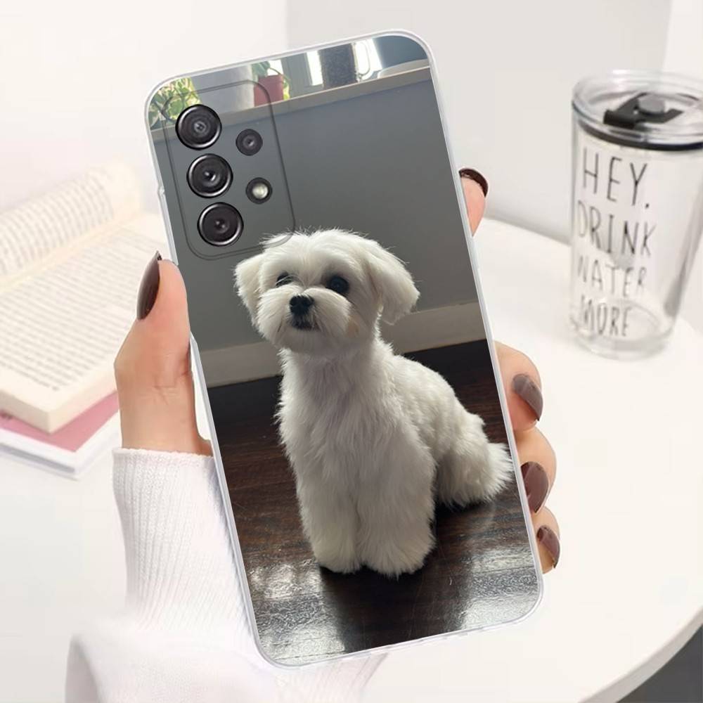 Cute Maltese Dog Phone For Samsung A30,71,51,S20,10,9,Ultra,FE,Lite, S21,23,22,PIus,Transparent, Silicone Case