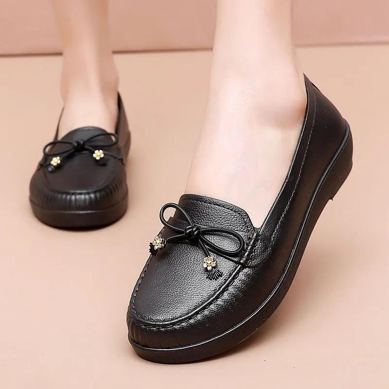 WTEMPO PVC Impermeabil Anti-alunecare Moale Toc Gros Pantofi de lucru Femei Dimensiuni Mari Culoare Solidă Casual Arc Unică Pantofi