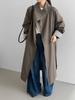 Women's High-End Korean British Retro Trench Coat: Stand-Up Collar, Waist-Cinching, Loose Fit, Mid-Length (5052-1)