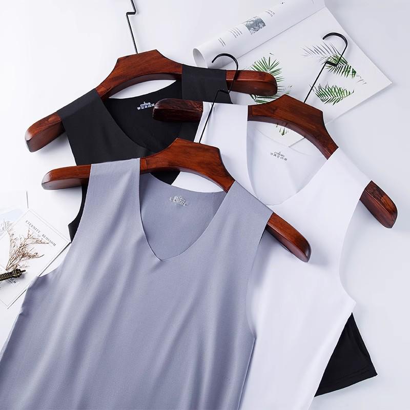 Seamless Men's Ice Silk Sleeveless Athletic Tank Top for Summer Fitness