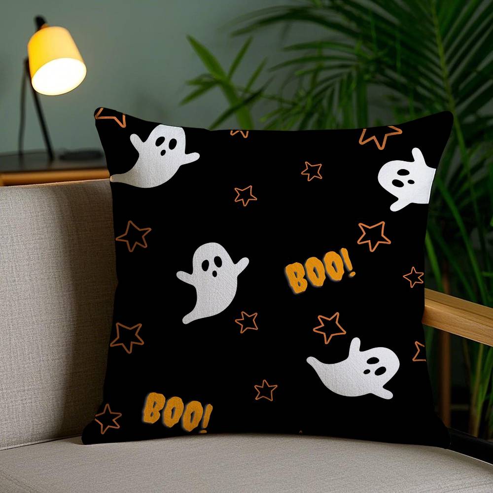 Kawaii Halloween Ghost Pillow Case Plush Fabric Soft Pillowcase Double Sided Print Sofa Cushion Cover Throw