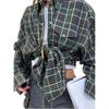 Women's Retro Plaid Long Sleeve Loose Lapel Shirt for Spring and Autumn