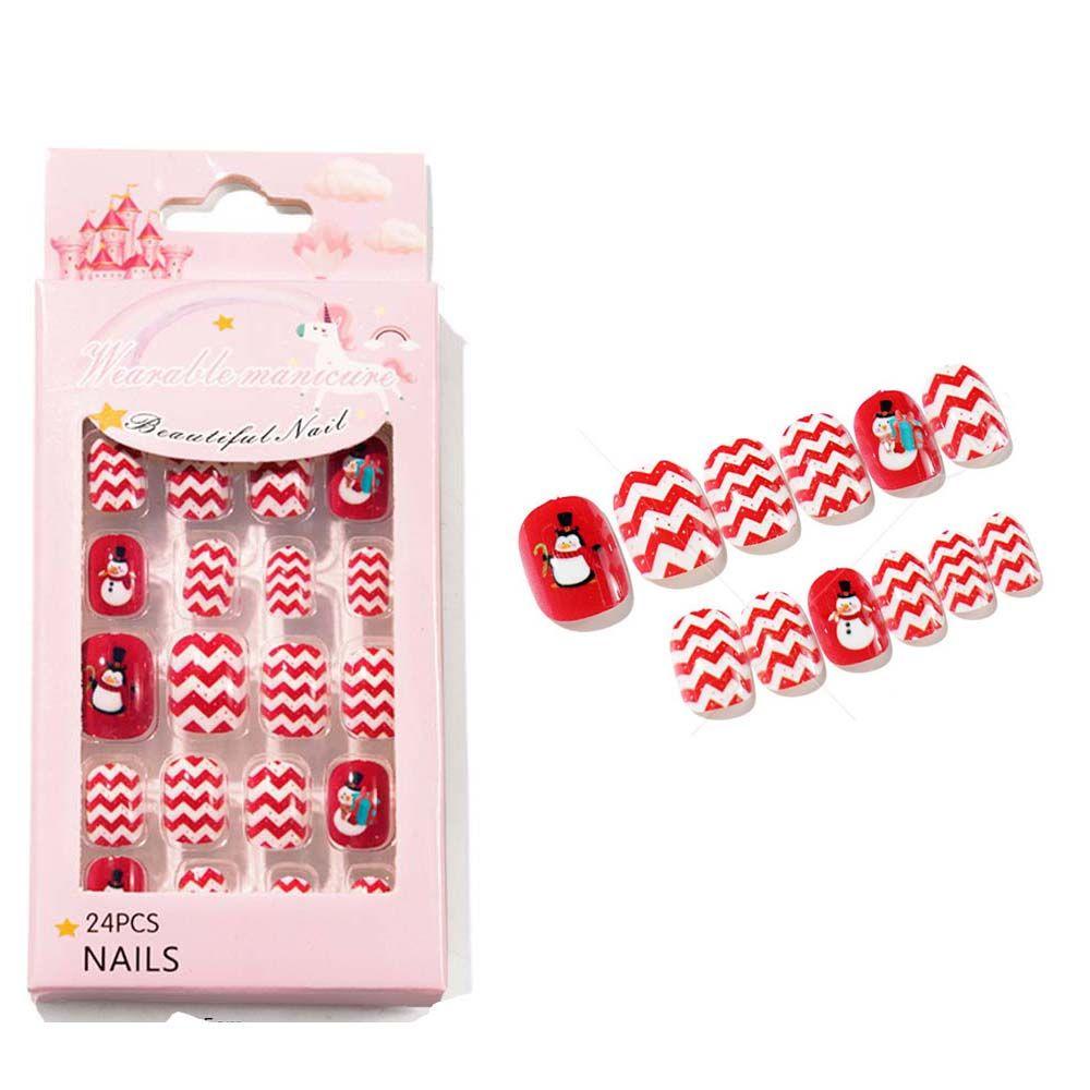 Round Head Wearable Acrylic Artificial Nail Full Cover Nail Tips Christmas Series False Nails Kids Fake Nail Manicure Tool