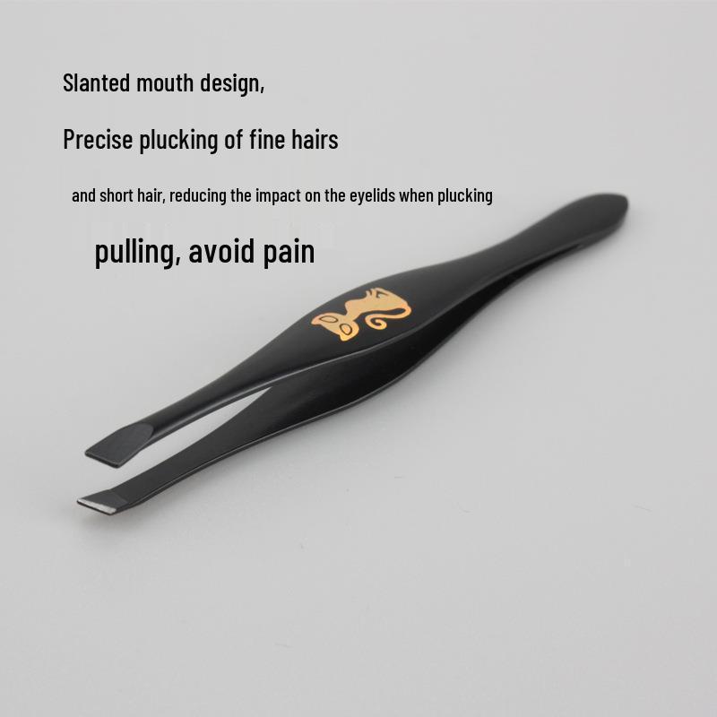 Black Stainless Steel Angled Tweezers for Eyebrow Shaping, Small Makeup Tool