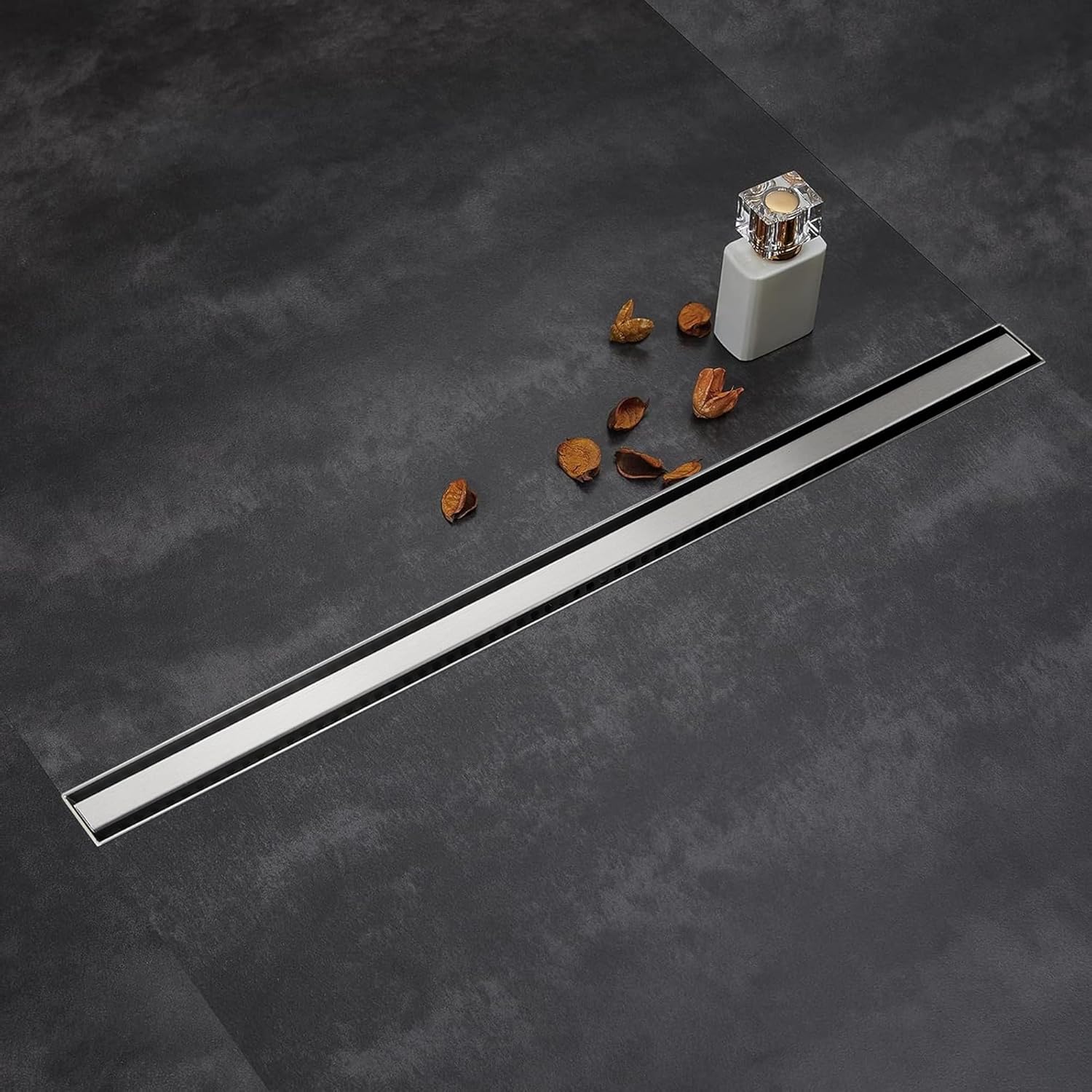 Muschbath 28 Inch Ultra Narrow Rectangular Linear Shower Drain Brushed Nickel Extra Slim 304 Stainless Steel Easy Install Clean (as the picture,28 inch)