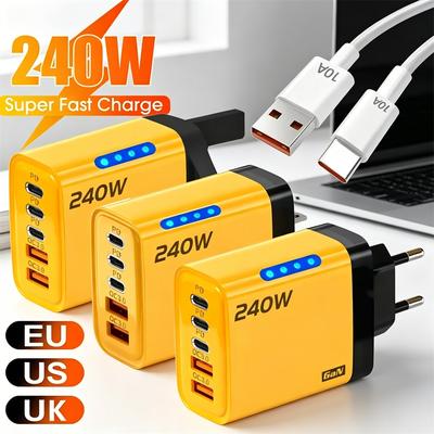 USB Type C 240W GaN Charger Fast Charging PD Quick Charger 3.0 Wall Adapter EU/US Charging Plug For iPhone Xiaomi Samsung Huawei